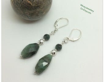 Genuine Emerald Dangly Earrings 925 Sterling Silver Earrings Genuine Emerald Earrings Emerald Genuine Gemstone Earrings May Birthstone UK