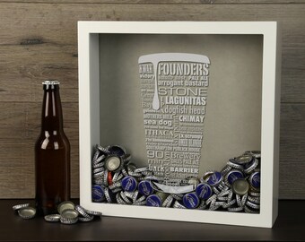 Craft Beer Typography Beer Cap Shadow Box - Beer Bottle Cap Holder, Craft Beer Bottle Cap Holder, Beer Cap Display, Craft Beer Lover Gift