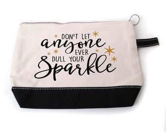 Inspirational Cosmetic Bag - Zipper Pouch - Pencil Case - Gold Sparkle