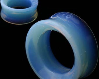 Ear Plugs Hollow Opalite Glass ear gauges double saddle beveled center ear tunnels