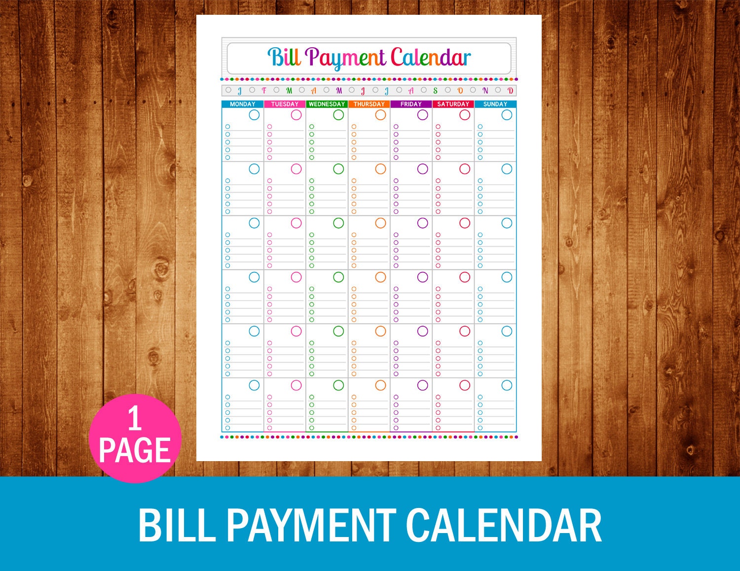 bill payment calendar instant download pdf printable