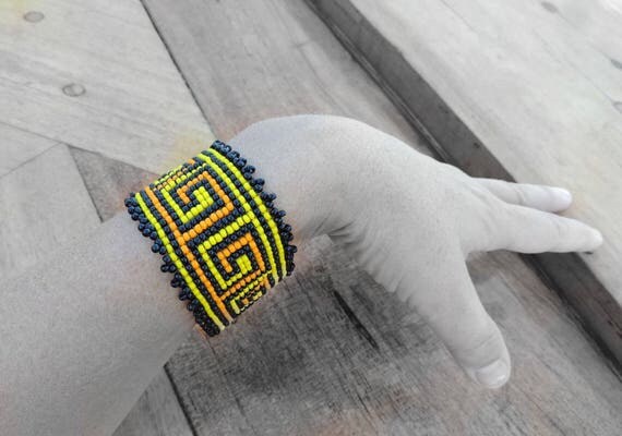Greek Meanders Bead Bracelet Original Fashion Design Extravaganza Gift Designer Cuff Wide Men Women