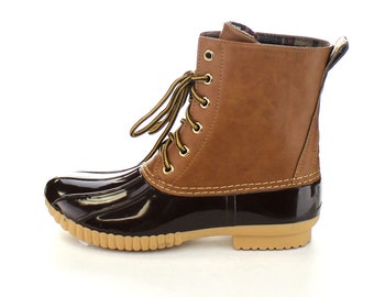 Brown Embroidered Duck Boots