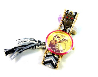 Montre porte bonheur chouette hiboux aux yeux rouge
