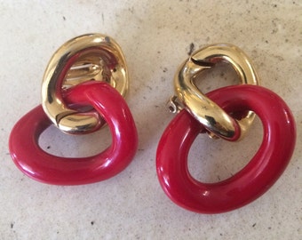 Vintage Dramatic Givenchy Red Lucite Clip Earrings.