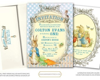 Peter Rabbit Birthday Invitation / Peter Rabbit Invite / First Birthday // Vintage // Any Age // Blue Gingham // One // NASHVILLE COLLECTION