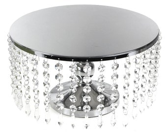Metal Round Cake Stand with Hanging Crystals, 10-Inch