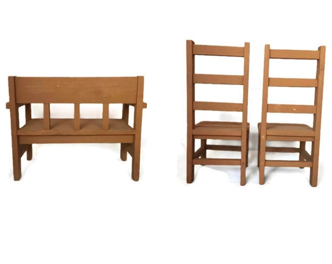 Vintage Philippines Recycled Wood Doll Furniture in Play Scale | Bench and 2 Chairs | Vintage Home Decor