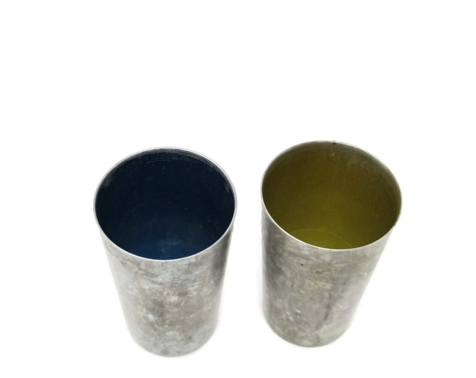 Vintage 1950s Bascal Anodized Aluminum Tumbler Made in Italy Blue and Yellow Metallic Atomic Era Mod Modern Minimalist Collectable