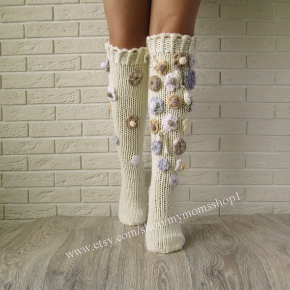 Shabby Chic floral rustic socks. Women socks Flowers Knit