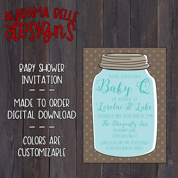 Mason Jar BabyQ w/ Polka Dots Baby Shower Invitation