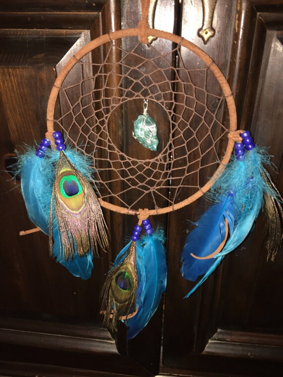 Items similar to Blue peacock feather dream catcher, hippie style dreamcatcher, lg dreamcatcher