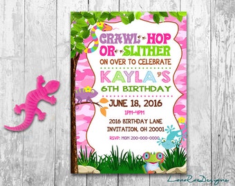 Reptile Birthday Invitation, Creepy Crawly Invitation, Girl Reptile Birthday Invitation, Reptile Invitations for Girls