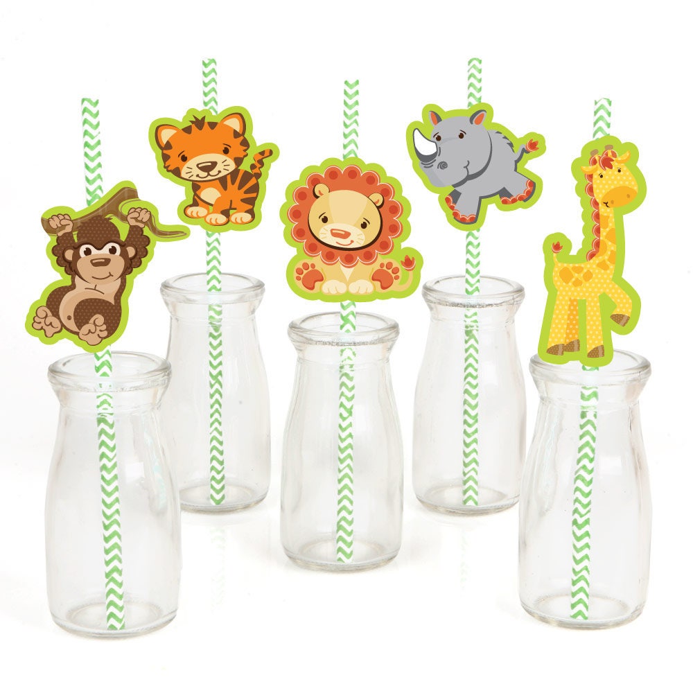 Safari Jungle Die-Cut Straw Decorations Baby Shower or