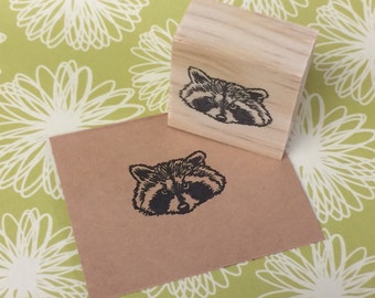 Hand carved rubber stamp - raccoon design.