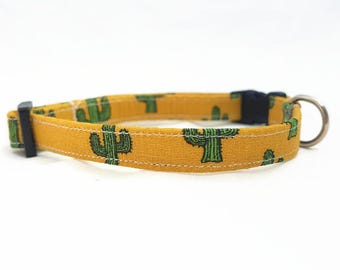 Cat Collar - "Cactus" - Safety Buckle/Breakaway - Ocher/Mustard Yellow Cat Collar - Hipster Cat Collar - Trendy Cat Collar - Soft/Durable