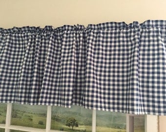 Dark Blue Gingham Check Valance ~ 65 Inches Wide