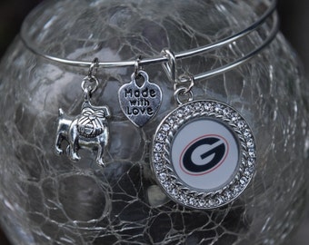 UGA, Georgia, Bulldogs, Georgia Bulldogs, Adjustable Bracelet, Charm Bracelet, Georgia Charm Bracelet, Bulldog Charm Bracelet, Bangle