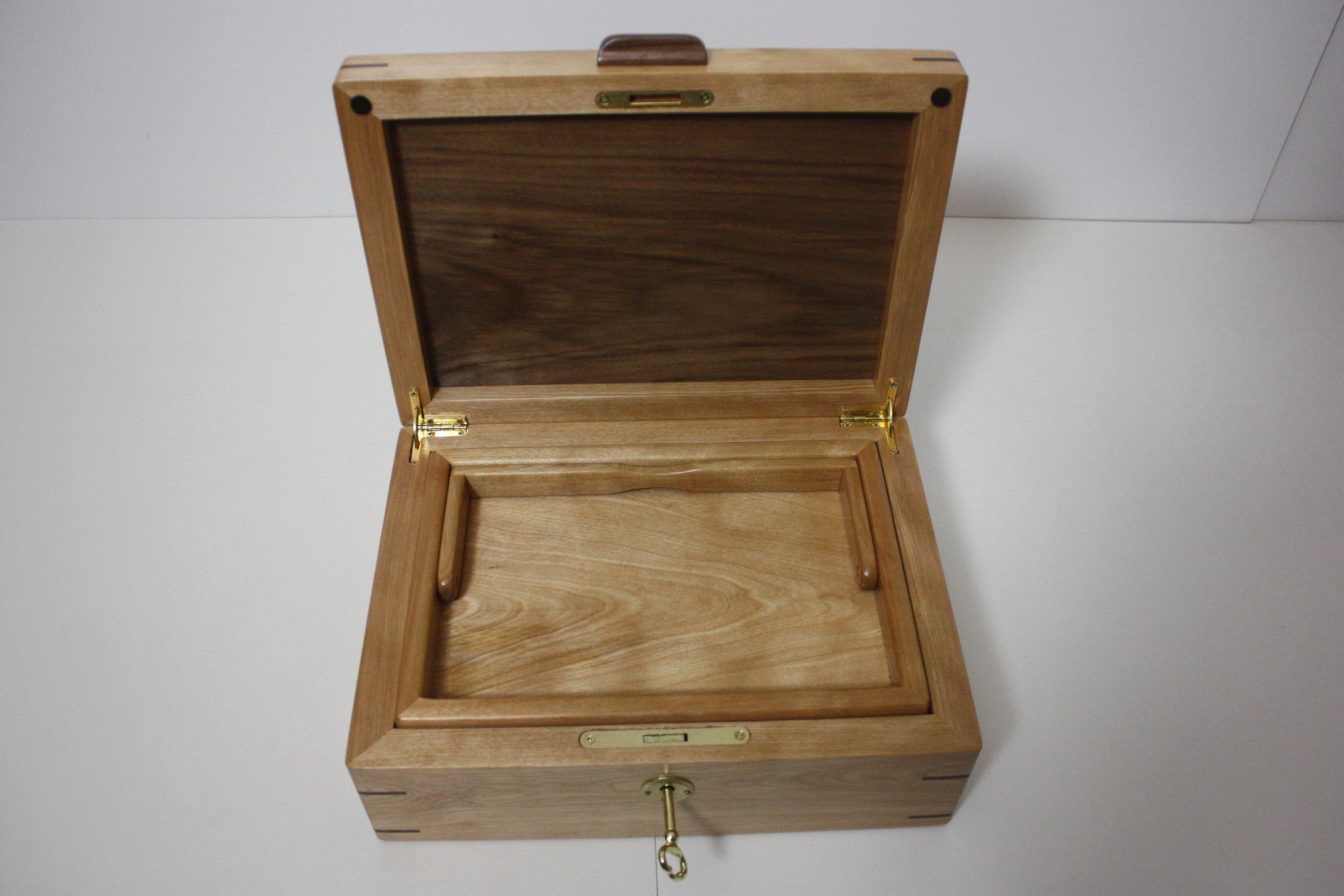 Red Birch Locking Box with Lift Out Tray For Sale