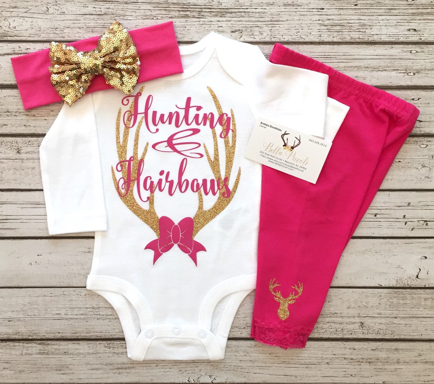 Baby Girl Clothes Hunting and Hairbows Bodysuit Deer