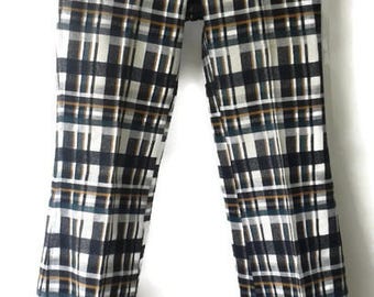 Vintage 60s70s TROUSERS plaid low cut VINTAGE 1970s PANTS Plaid checkered black+white+brown Small S trending 2017 Mens Pants S