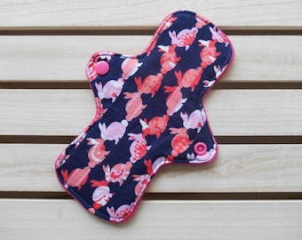 Reusable Slim Fit Panty Liner Pink Rabbit Print Cotton Bamboo Fleece Cloth Sanitary Pad