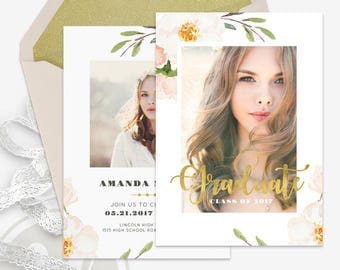 Boho Floral Graduation Announcement Template - Graduation Invitation, Graduation Party Invitation, Instant Download, Open House Invitation
