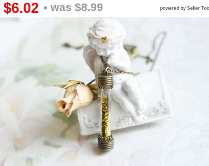 TIME MAGIC // Glass Tube Pendant with glitter /// Gold, beige, vintage