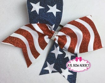 American Flag Cheer Bow