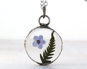 Real forget me not - terrarium necklace - real flower jewelry - real plant pendant - minimalist jewelry - rustic pendant - bohemian necklace