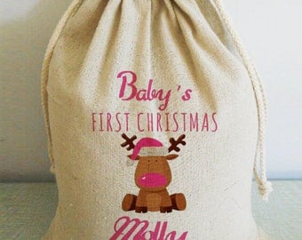 Personalized Santa Sack, Personalized Christmas Stockings, Personalized Santa Bag, Personalized Christmas Sack,Baby First Christmas Stocking