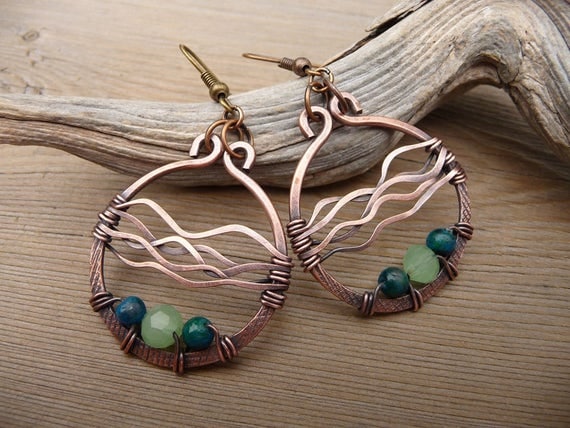 Wire Wrapped Jewelry Earrings Green Bead Wrap Earrings One of