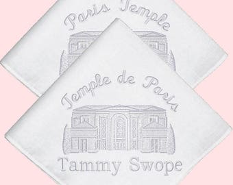 Paris France (English or French) Temple Embroidered Embroidered Straight Edge Handkerchief