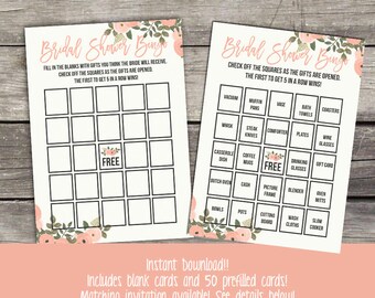 Floral Bridal Shower Bingo Game - Watercolor Flowers Bingo - Bingo Bridal Shower Game - Blush Pink - Instant Download Bridal-152