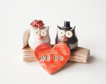 Large Wedding Cake Topper, Love Tree, Owl Tree, Rustic Cake Topper, Owl Wedding Cake Topper, Owl Cake Topper, Ceramics and Pottery