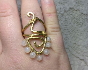 Peach Moonstone & Brass Ring Size 8.75