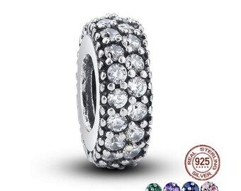 925 Sterling Silver Inspiration Sparkling Spacer Charms fit Pandora Bracelet ,Pandora Charm, First Anniversary Gift for Her Beads