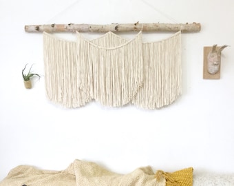 XL Large Macrame wall hanging on thick birch. Wall hanging, cotton on birch. 47" x 35" (119cm x 89cm) #76