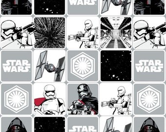 Star Wars fabric - Grey Grid Dark Side, The Force Awakens, Camelot Fabrics - Imperial, Kylo Ren fabric, episode 7, stormtroopers, rebels