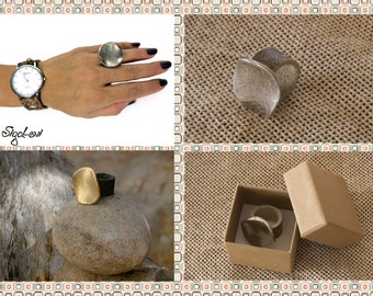Leather Ring-Hammered Ring-Round Golden Ring-Ring-Rings-Gift Under 30-Gift