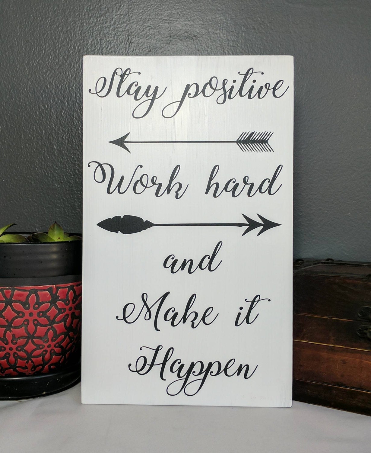 Stay positive wood sign hand painted custom wood sign