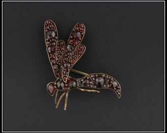 Antique Victorian Wasp Pin | Bohemian Garnet Brooch | Garnet Bug Brooch | Antique Garnet Insect |