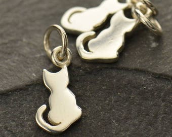 Sterling Silver Tiny Kitten Charm.