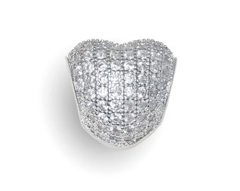 Pave Heart European Bead, Pave Heart Charm With Cubic Zirconia Fits European Charm Bracelets #11-PHB