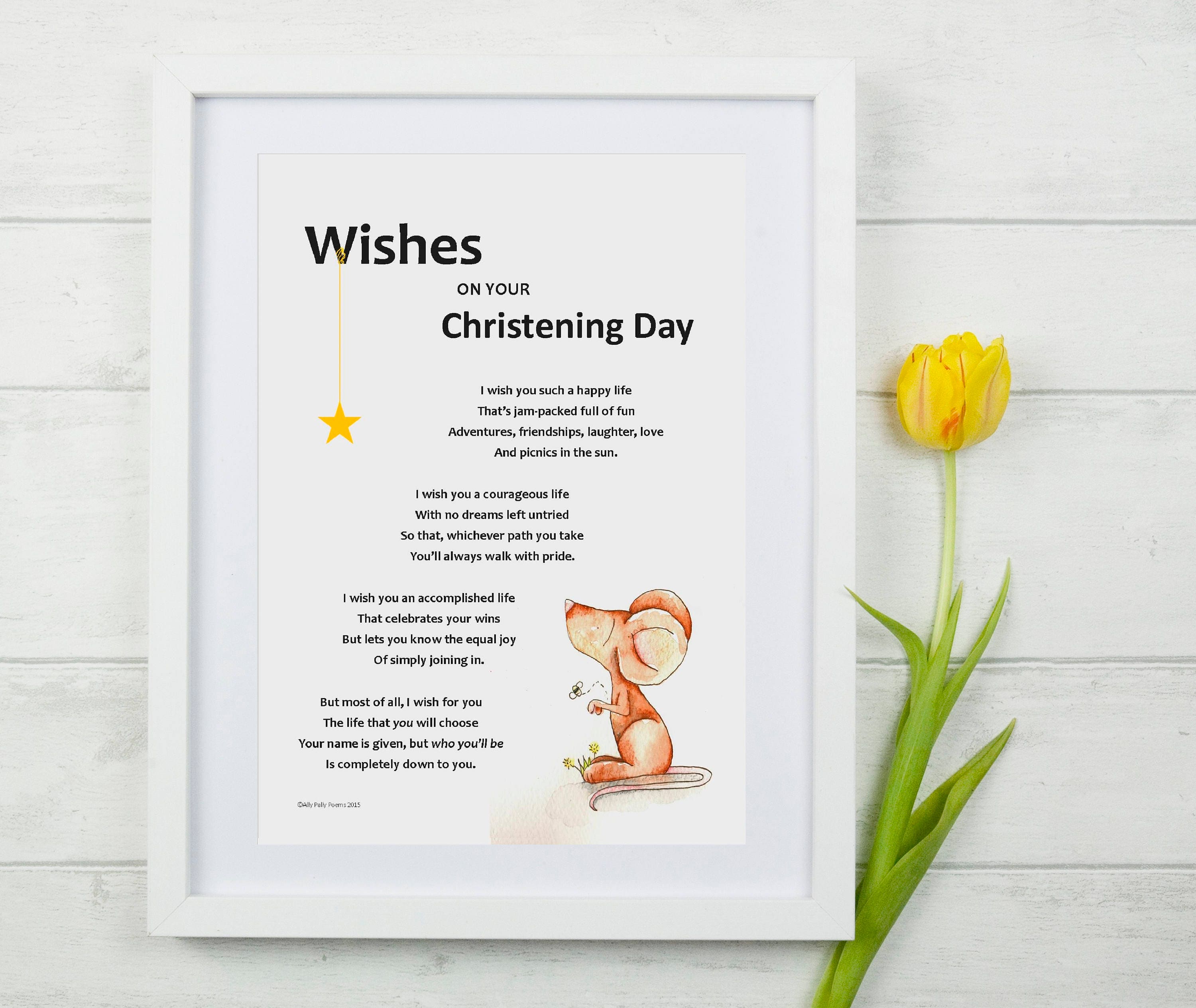 Wishes on your Christening Day illustrated poem unique baby