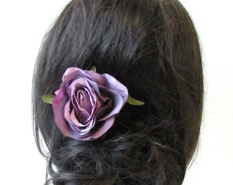Large Grape Purple Rose Flower Hair Clip 1950s Bridesmaid Accessory Grip 1443