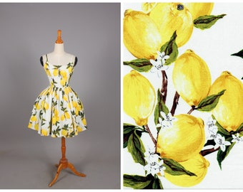 Penelope Dress "Freshly Squeezed" Retro Lemon Fruit Print Yellow Lemons
