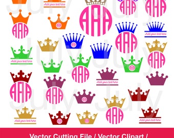 Princess Crown SVG Cut Files, Crown Monogram svg, dxf, ai, eps, png, Crown Clipart, Princess Crown Monogram Frame, Royal Svg