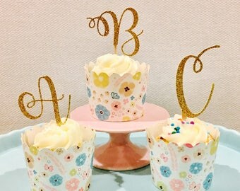 12ct Initial cupcake topper, Letter cupcake topper, Personalize Letter cupcale topper