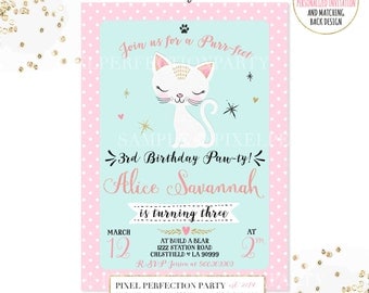 Kitten Birthday Invitation Kitty Cat Birthday Invitation Pink Gold Kitten Birthday Invitation Kitten Birthday Party Cat Birthday Party